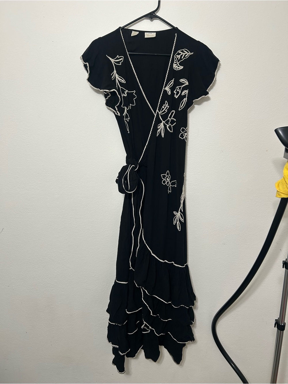 Black Floral Embroidered Wrap Maxi Dress
